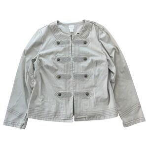 Chicos Military Marching Band Jacket Soutache Embroidered Size 1 M Tan Khaki